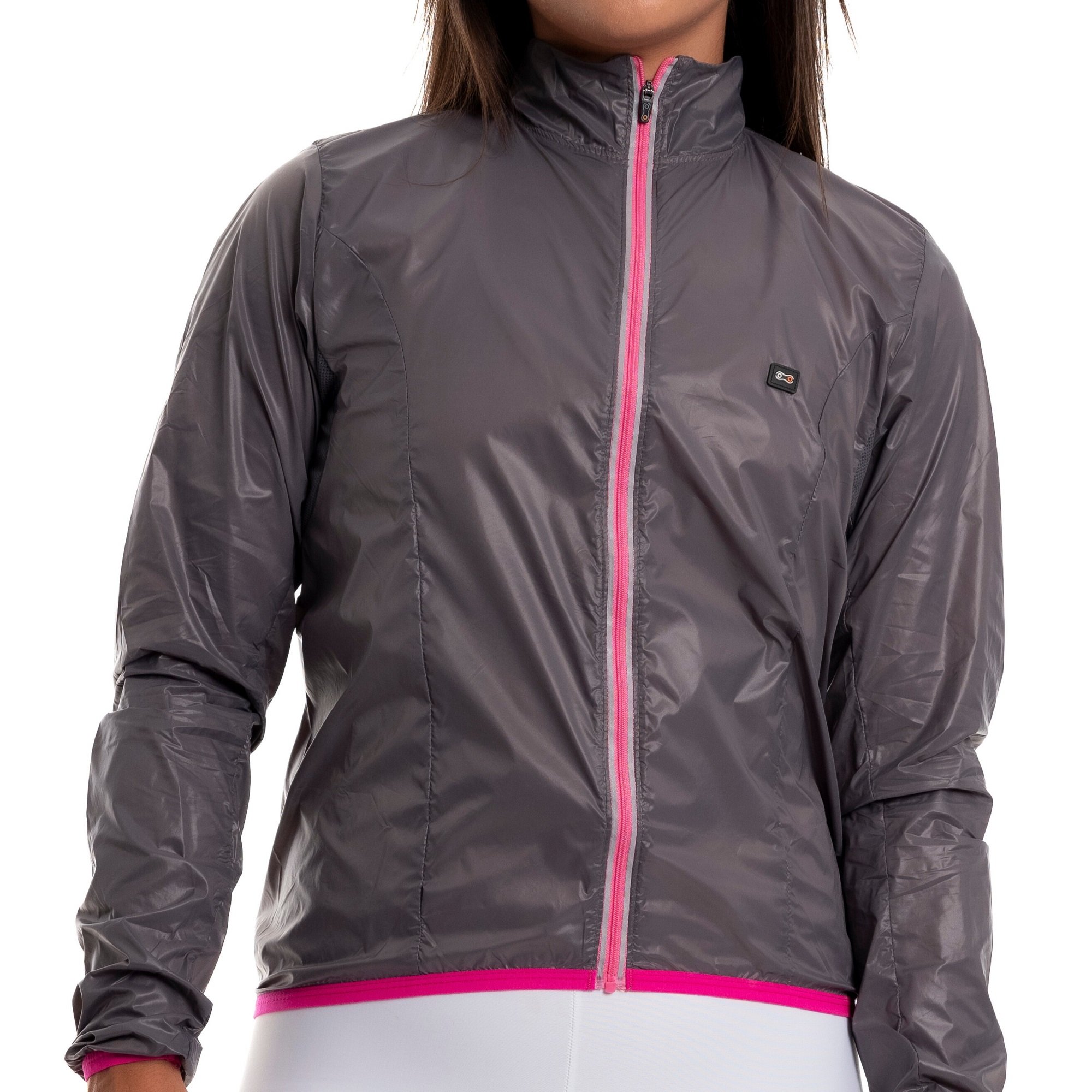 Jaqueta Corta Vento de Ciclismo Feminina Márcio May Pro Cinza/Neon