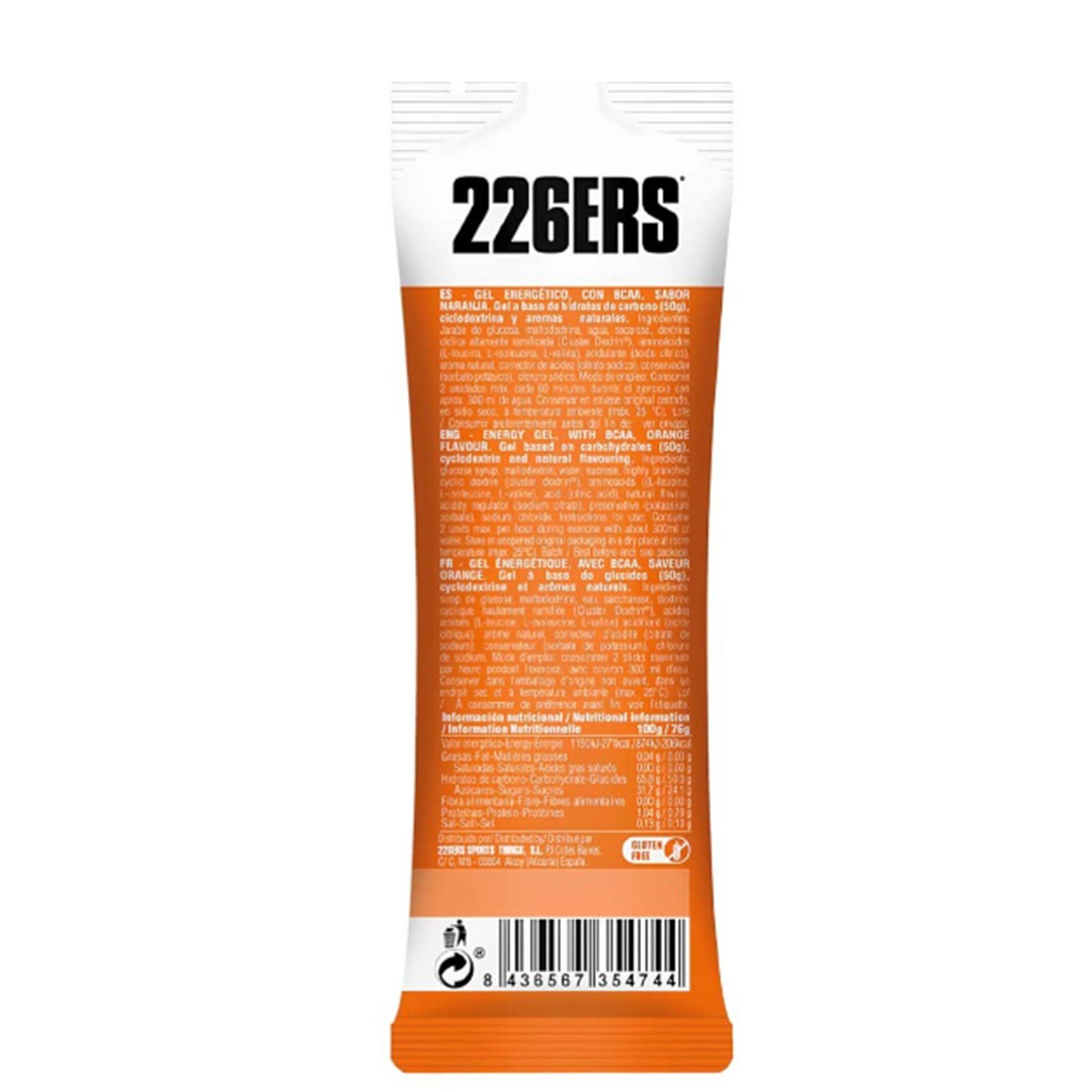 226ERS High Energy Gel Laranja com BCAA – Energia e Suporte