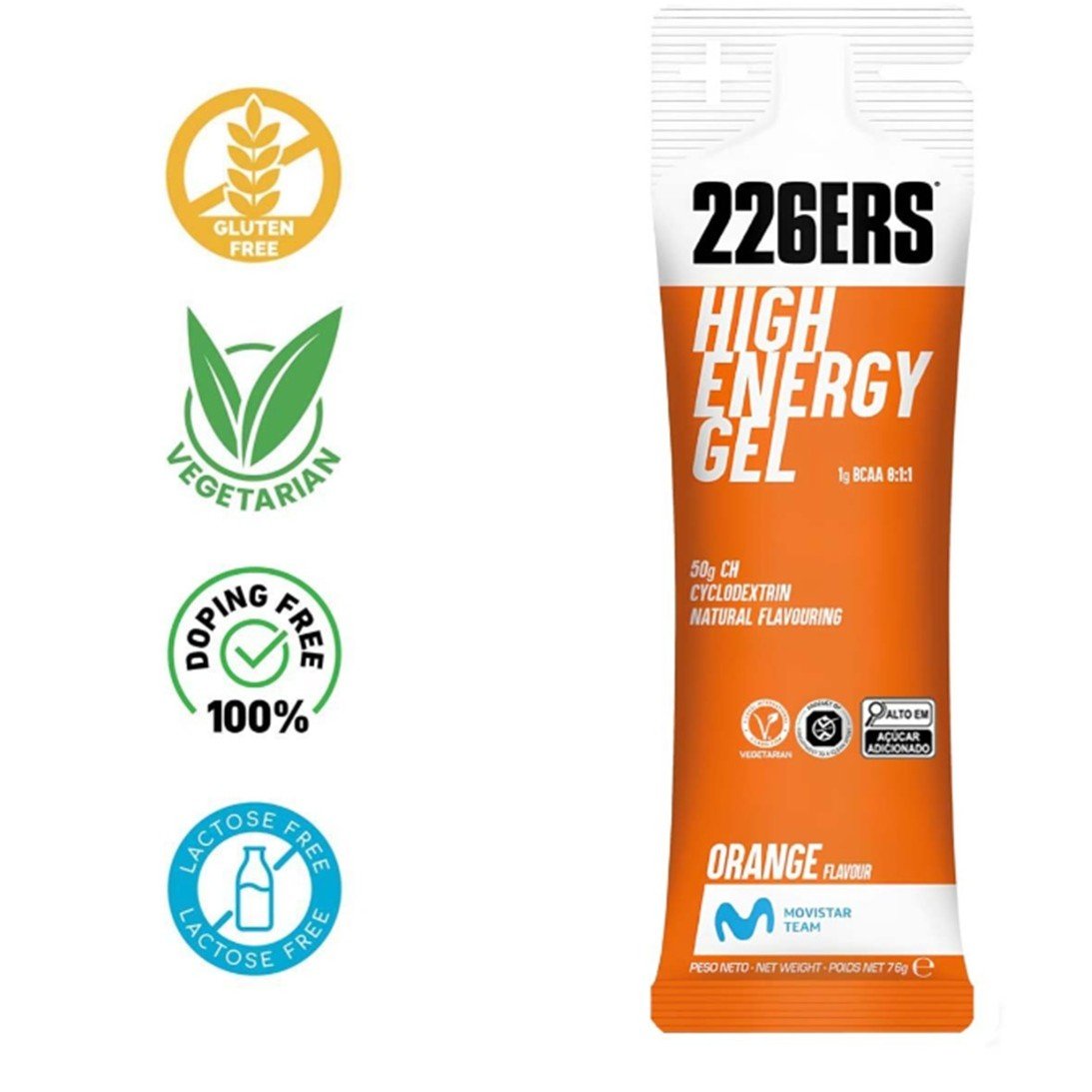 226ERS High Energy Gel Laranja com BCAA – Energia e Suporte