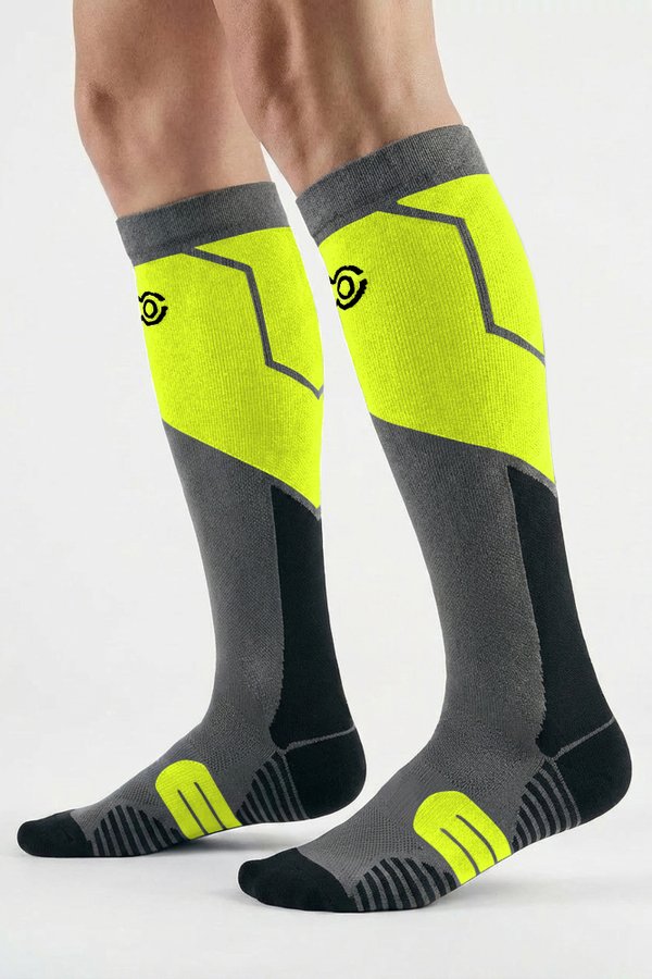 meia cinza amarelo neon preto lado 1