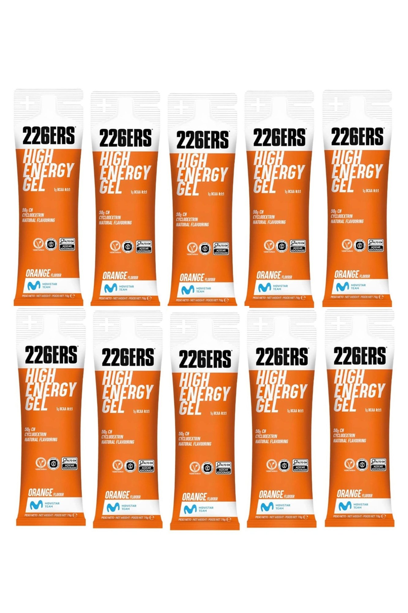 Kit com 10 Sachês Gel 226Ers High Energy Sabor Laranja