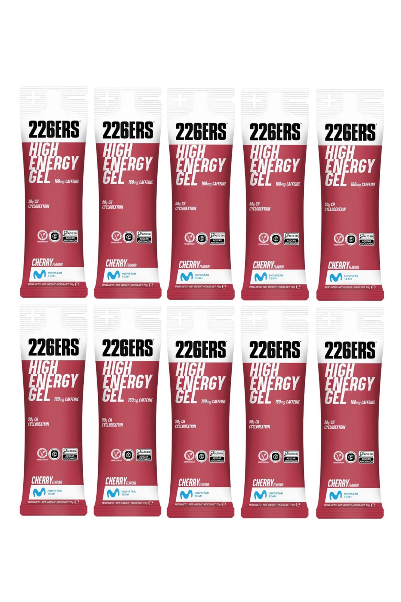 Kit com 10 Géis 226ERS High Energy Gel Cereja – 160mg Cafeína