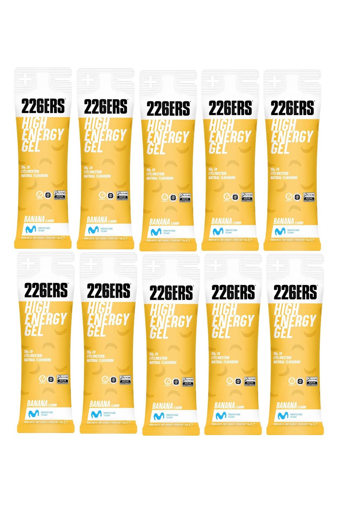 Kit com 10 Sachês 226ERS High Energy Gel Banana – Energia Gradual