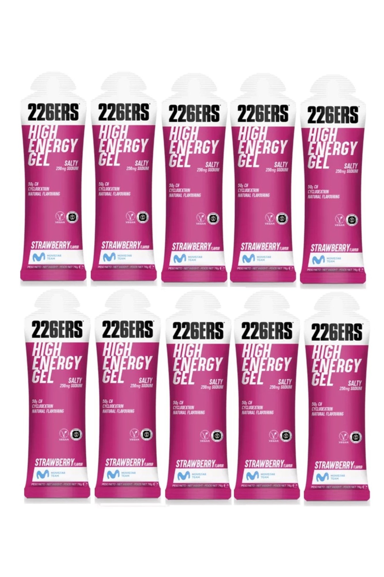 Kit 10x 226ERS High Energy Gel Morango Salgado 76g – Energia e