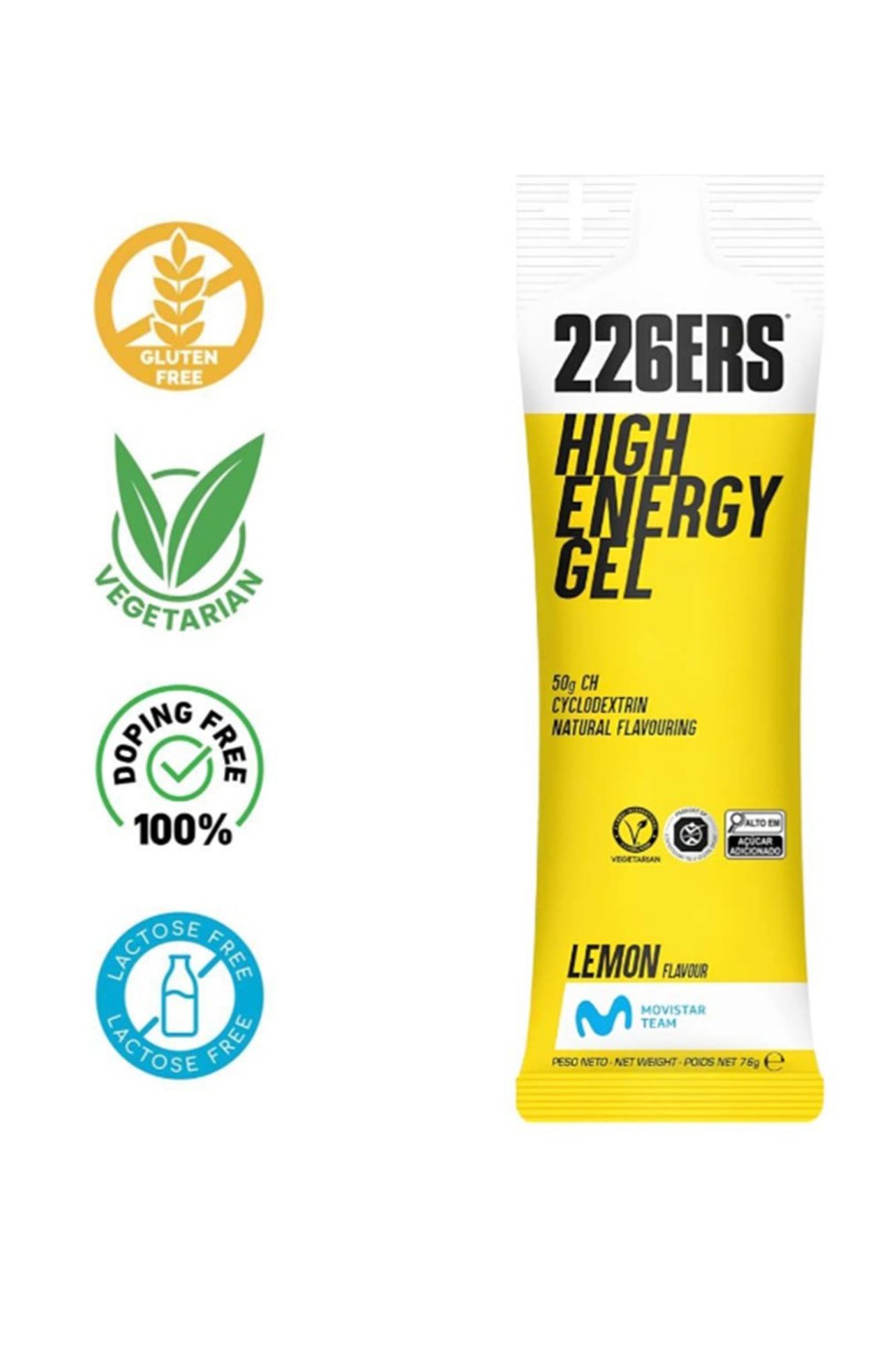 Kit com 24 Sachês 226ERS High Energy Gel 76g Limão – Suplemento de