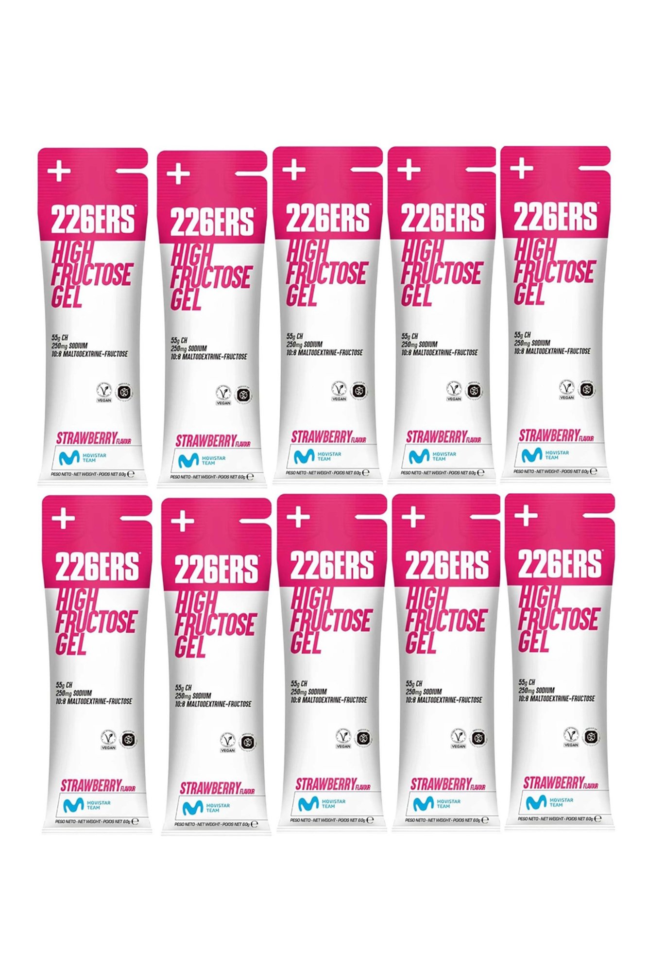 Kit 10 Géis 226ERS High Fructose Morango – Energia Rápida com 55g